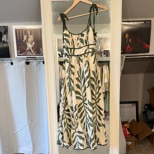 entro Cream Maxi Dress with Green Leaf Print and Tie Straps